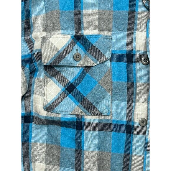 Fox Button Down Shirt Men's Size Large Font Pockets Plaid Blue - Picture 3 of 6